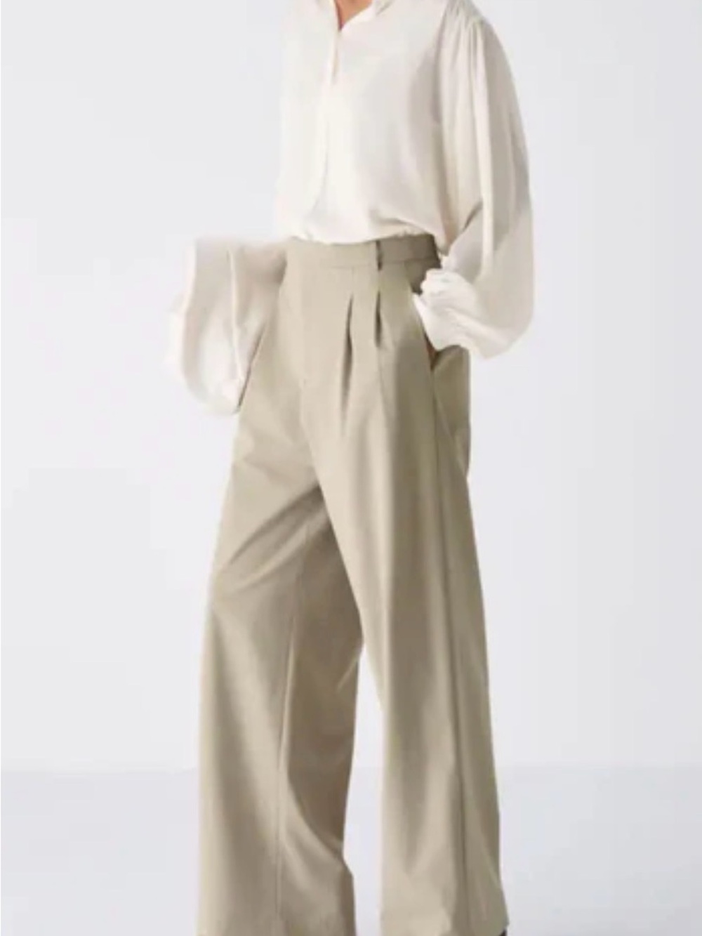 Uniqlo Wide-Leg Pleated Trousers in Beige